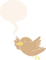 cartoon bird flying with speech bubble in retro style png
