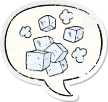 desenho animado gelo cubos com discurso bolha angustiado angustiado velho adesivo png