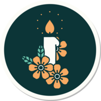 sticker of tattoo in traditional style of a candle and flowers png