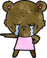 crying cartoon bear in dress pointing png