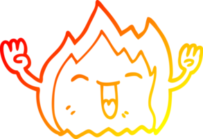 warm gradient line drawing of a cartoon happy red flame png