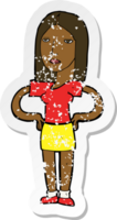 retro distressed sticker of a cartoon woman with hands on hips png