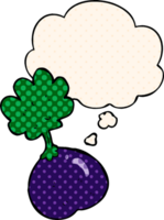 cartoon vegetable with thought bubble in comic book style png