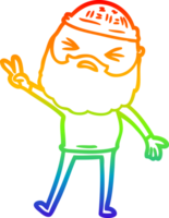 rainbow gradient line drawing of a cartoon man with beard png