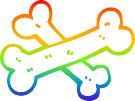 rainbow gradient line drawing of a crossed bones cartoon png