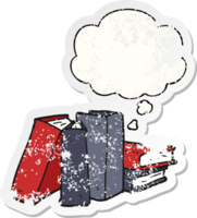 cartoon books with thought bubble as a distressed worn sticker png