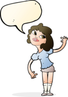 cartoon woman waving with speech bubble png