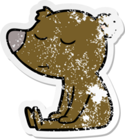 distressed sticker of a happy cartoon bear sitting png