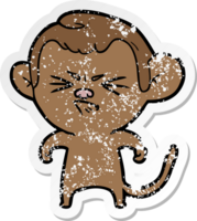 distressed sticker of a cartoon annoyed monkey png