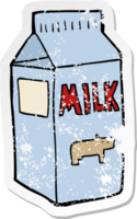 distressed sticker of a cartoon milk carton png