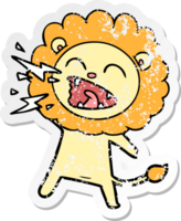 distressed sticker of a cartoon roaring lion png