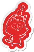 knäppa tecknad serie klistermärke av en katt bär santa hatt png