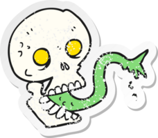 retro distressed sticker of a cartoon spooky halloween skull png