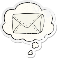 cartoon envelope with thought bubble as a distressed worn sticker png