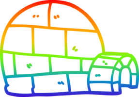 rainbow gradient line drawing of a cartoon winter igloo png