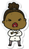 sticker van een cartoon boze oude vrouw png