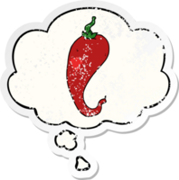 cartoon chili pepper with thought bubble as a distressed worn sticker png