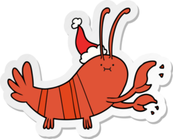 hand drawn sticker cartoon of a lobster wearing santa hat png