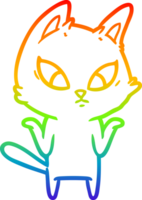 rainbow gradient line drawing of a confused cartoon cat shrugging shoulders png