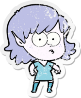 distressed sticker of a cartoon elf girl staring png