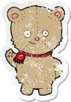 pegatina retro angustiada de un oso de dibujos animados saludando png