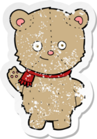 retro distressed sticker of a cartoon bear waving png