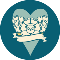 imagem de estilo de tatuagem icônica de um coração e banner com flores png