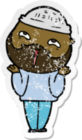 distressed sticker of a cartoon happy bearded man png