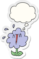 cartoon flower with thought bubble as a printed sticker png