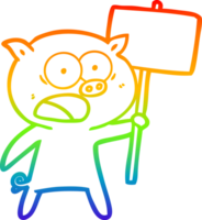 arco Iris gradiente linha desenhando do uma desenho animado porco protestando png