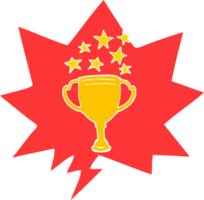 cartoon sports trophy with speech bubble in retro style png