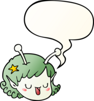 cartoon alien space girl face with speech bubble in smooth gradient style png