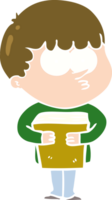 flat color style cartoon curious boy holding a book png