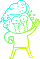 cold gradient line drawing of a cartoon crying man waving png