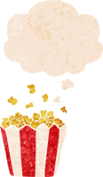 cartoon popcorn with thought bubble in grunge distressed retro textured style png