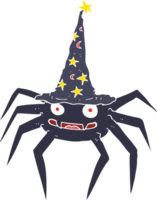 flat color illustration of halloween spider in witch hat png