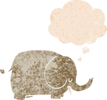 cartoon elephant with thought bubble in grunge distressed retro textured style png