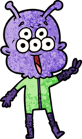 happy cartoon alien waving peace gesture png