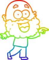 rainbow gradient line drawing of a cartoon crazy happy man with beard png