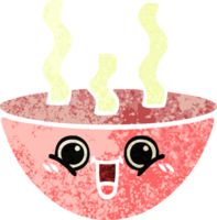 retro illustration style cartoon of a bowl of hot soup png