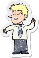 retro distressed sticker of a cartoon man with good idea png