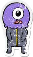 distressed sticker of a cartoon cyclops alien spaceman png