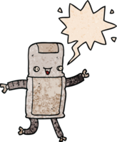 cartoon robot with speech bubble in retro texture style png