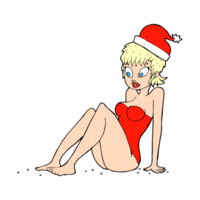 cartoon swimsuit model in christmas hat png