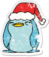 main tiré Noël affligé autocollant dessin animé de kawaii manchot png