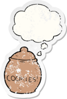 dessin animé biscuit pot avec pensée bulle comme une affligé usé autocollant png