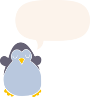 cartoon penguin with speech bubble in retro style png