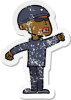 retro distressed sticker of a cartoon security guy png