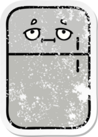 distressed sticker of a cute cartoon fridge prozer png