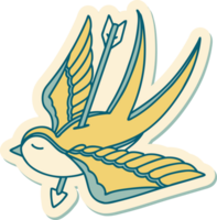 sticker of tattoo in traditional style of a swallow pierced by arrow png